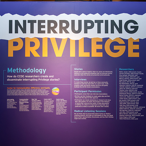 First panel from NAAM's Interrupting Privilege exhibit, with the words "Interrupting Privilege" in bold letters.